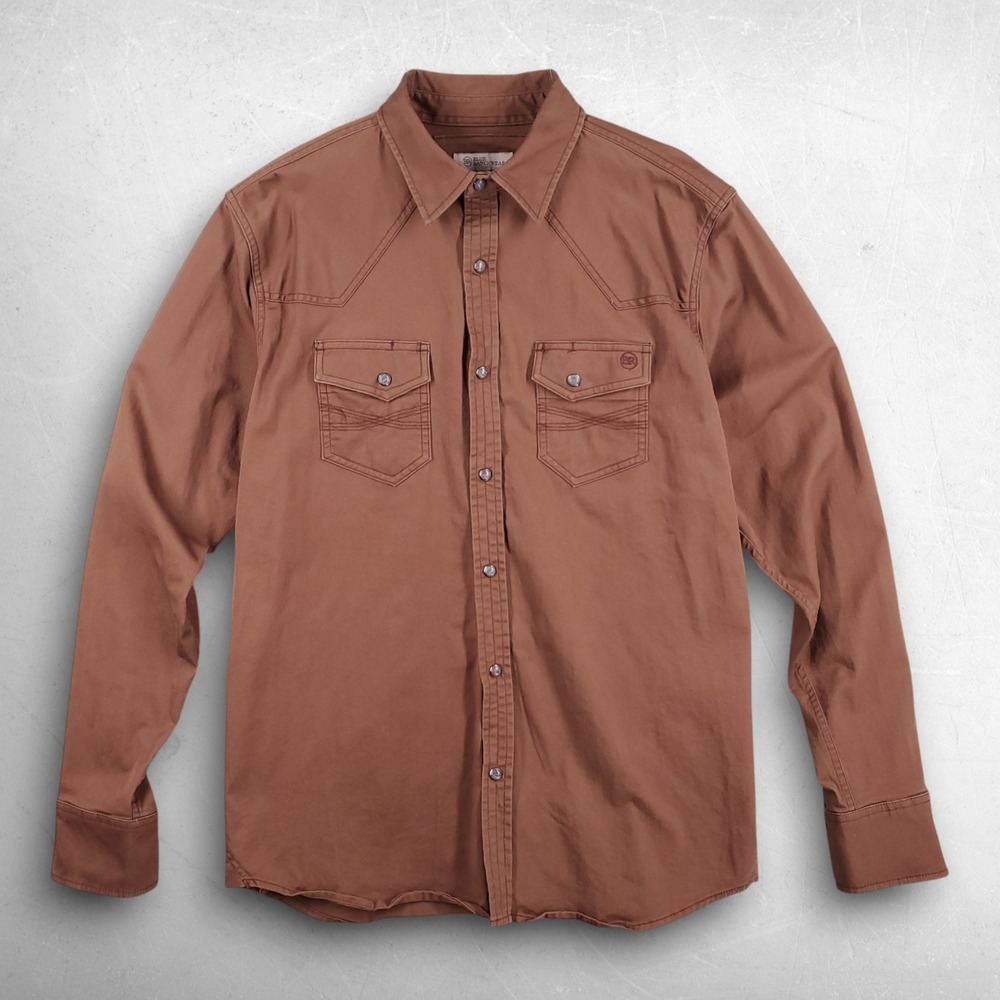 Blue Ranchwear Western Pearl Snap Button Up Shirt Men M Brown Rugged Workwear
